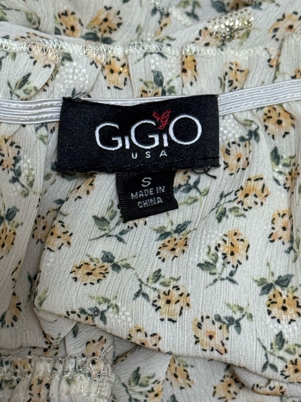 GiGiO Peasant Blouse Floral Square Neck Ruffle Small Metallic Lurex Boho Top S-L - Picture 2 of 7